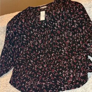NWT Maurices Black and Purple Buttoned Patterned Blouse